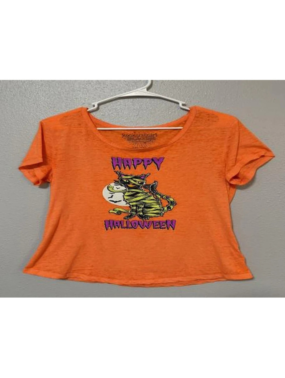 #6015  Rocker Girl Happy Halloween Cat T-Shirt Orange XXL 19